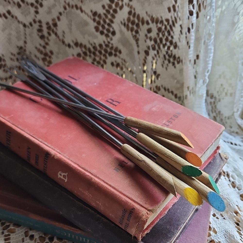 Vintage Mid Century Modern Wooden & Metal Fondue Forks